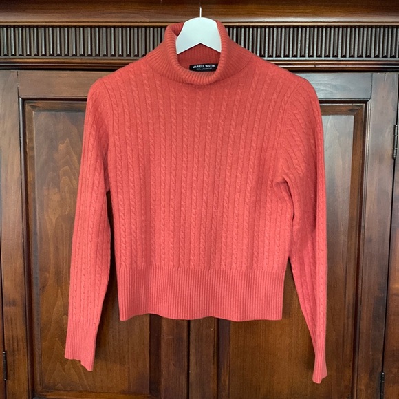 Mariele Waithe Sweaters - Mariele Waithe 100% pure cashmere all over fine cable cropped turtleneck salmon